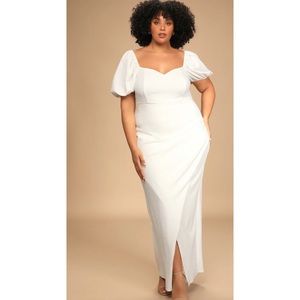 NWOT Lulus No Greater Love White Puff Sleeve Maxi Dress 1x